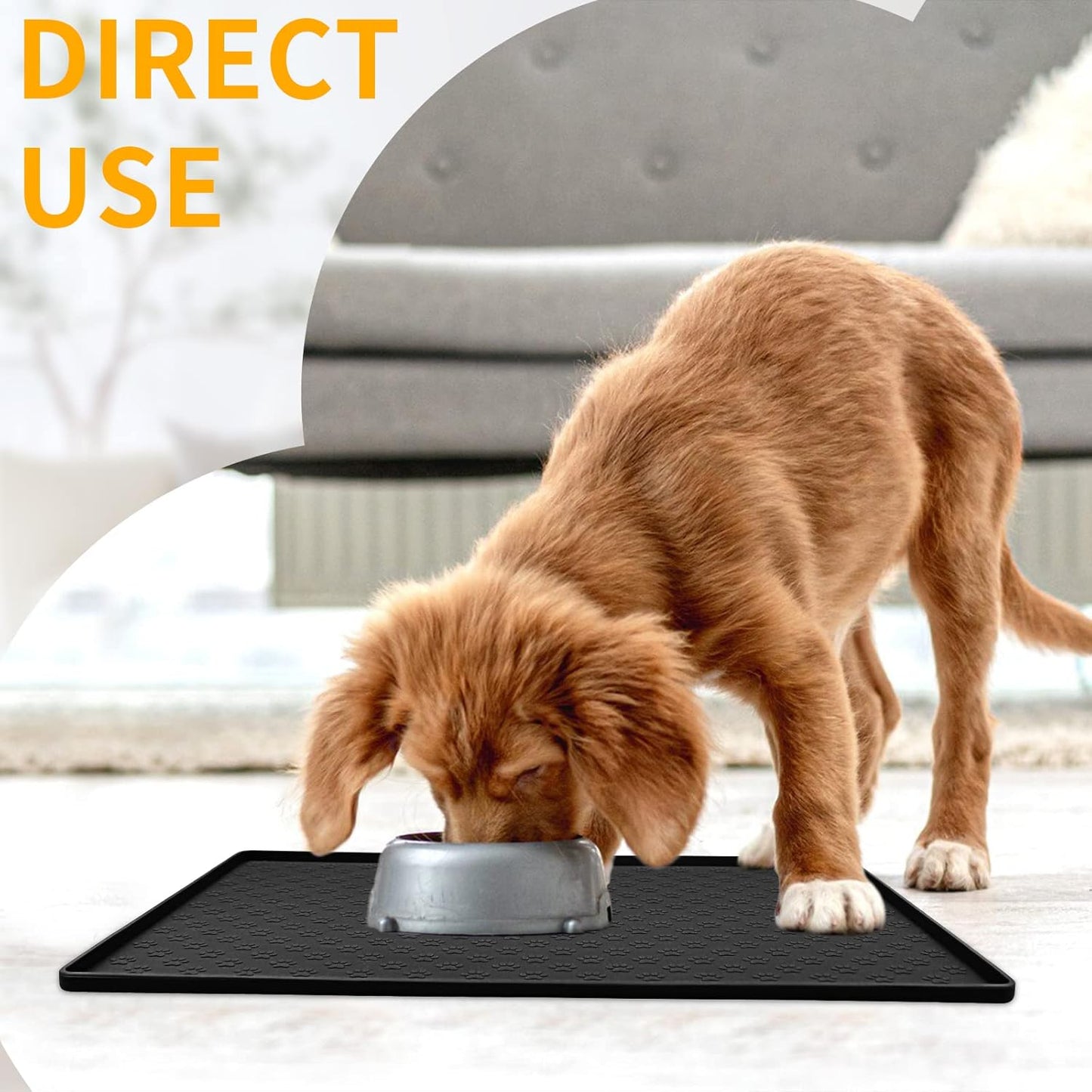 Ptlom Pet Placemat for Dog and Cat, Mat for Prevent Food and Water Overflow, Suitable for Small, Medium and Big Pet, 18" 12", Grey, Silicone