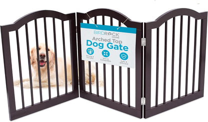 INTERNET'S BEST Arched Top Dog Gate | 4 Panel, 24" H Wooden Pet Barrier for Dogs or Cats | Freestanding Folding Room Divider for Doorways, Hallways, Stairs, and Porch | Portable, Extra Wide | Espresso