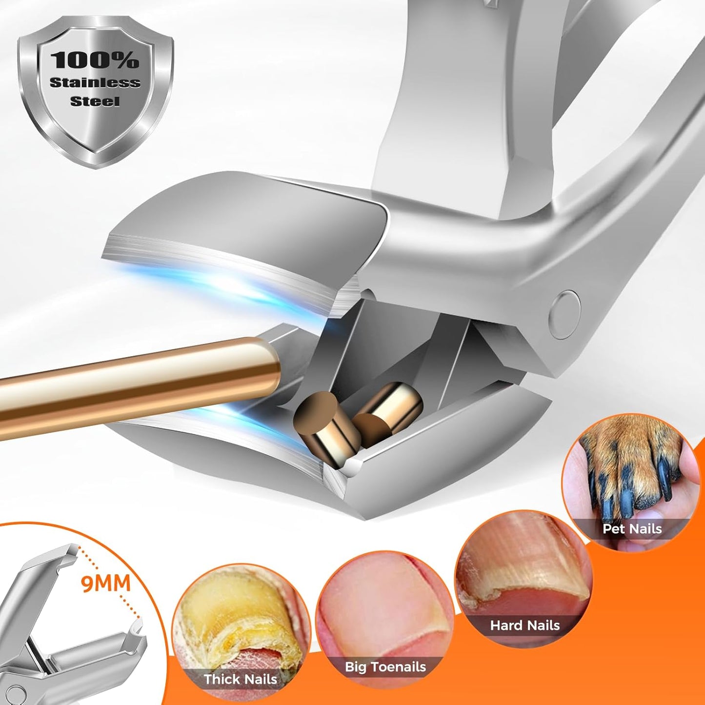 Toenail Clippers for Seniors Thick Toenails, Upgrade Angled Head Large Toe Nail Clippers for Men with Wide Jaw Opening, Sharp Heavy Duty Fingernail Clipper Cutter with Catcher Long Handle -Black
