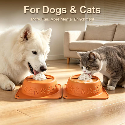Slow Feeder Dog Bowl for Liquid Treats, Anti-Slip Lick Bowl, Bone Broth and Yogurt Puzzle Feeder, No Spill Pet Bowl Pup Lick Toy for Large Medium Small Dogs and Cats, Anxiety Relief, Blue