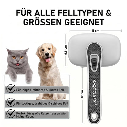 One-Button Self Cleaning Pet Brush for Dogs & Cats, Skin-Friendly Detangling & Shedding Tool for Long and Short Hair, Retractable Grooming Comb, Purple