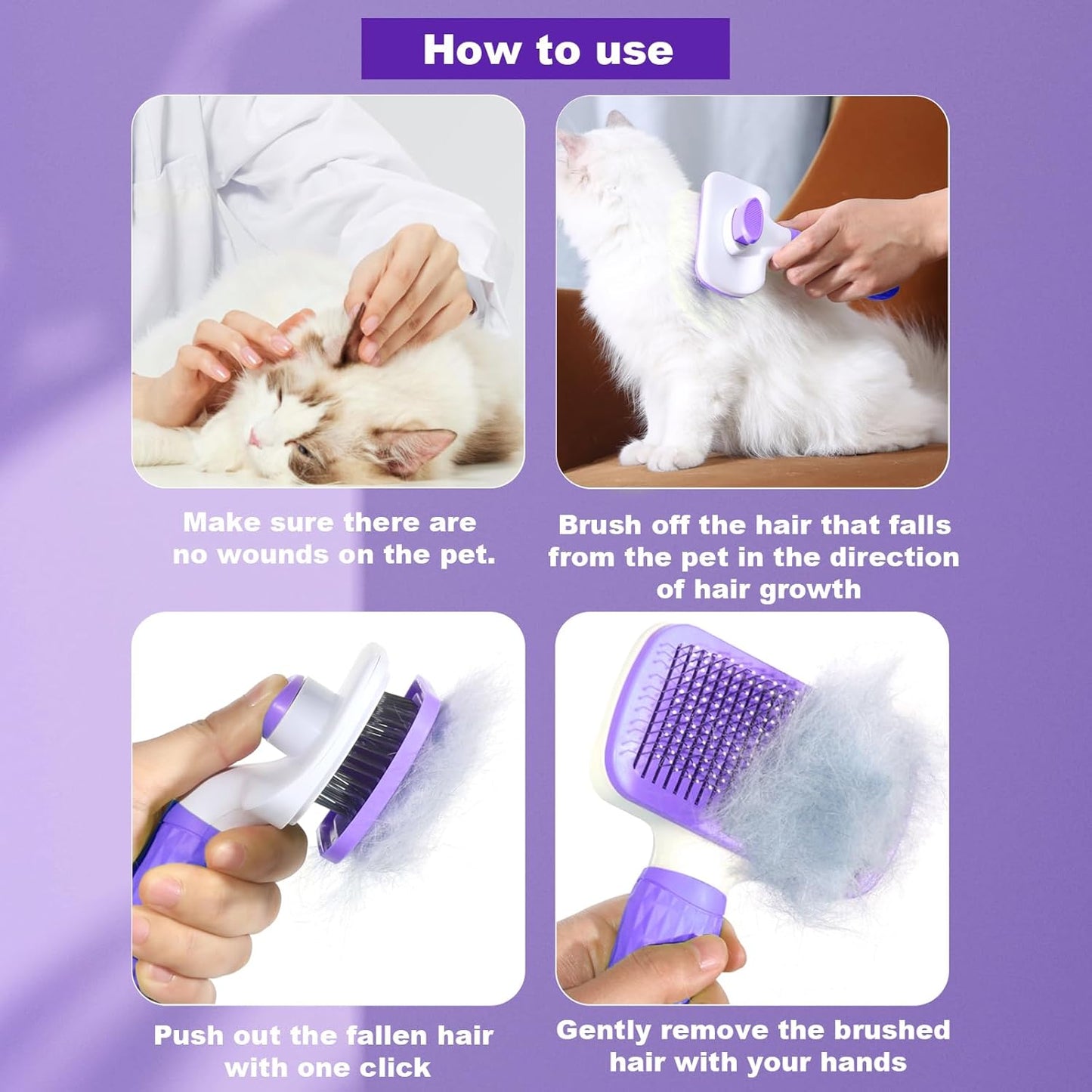 Self-Cleaning Slicker Brush, Dog Cat Bunny Pet Grooming Shedding Brush, Easy to Remove Loose Undercoat, Pet Massaging Tool Suitable for Pets with Long or Short Hair (Black)