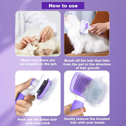 Self-Cleaning Slicker Brush, Dog Cat Bunny Pet Grooming Shedding Brush, Easy to Remove Loose Undercoat, Pet Massaging Tool Suitable for Pets with Long or Short Hair (Black)