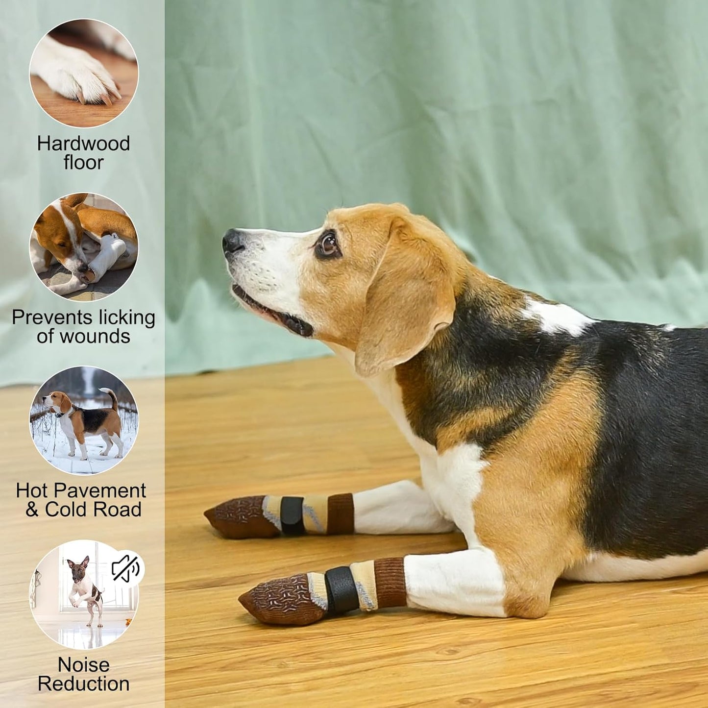 BEAUTYZOO 6PCS Dog Socks to Prevent Licking Paws, Anti Slip Dog Shoes for Hot Pavement Hardwood Floors, Traction Control Toe Grips Boots & Paw Protectors for Small Medium Large Senior Dogs, Grey S