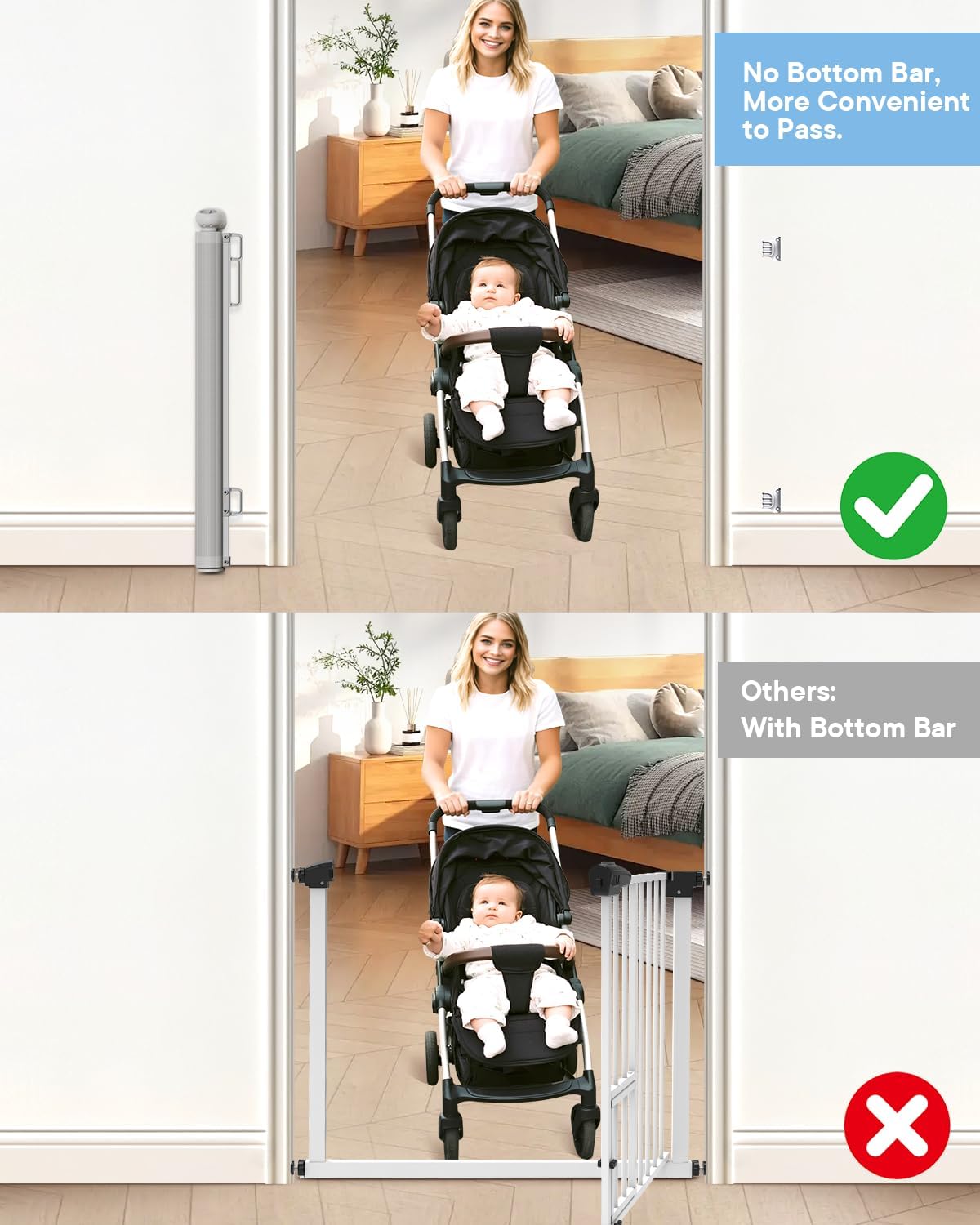 Retractable Baby Gate - 55" Wide Mesh Pet Gate with Anti-Crawling Hook, Safety Lock, One-Hand Operation, 34" Tall Baby Gate for Stairs, Doorways, Hallways, Garage, Indoor Outdoor, Black
