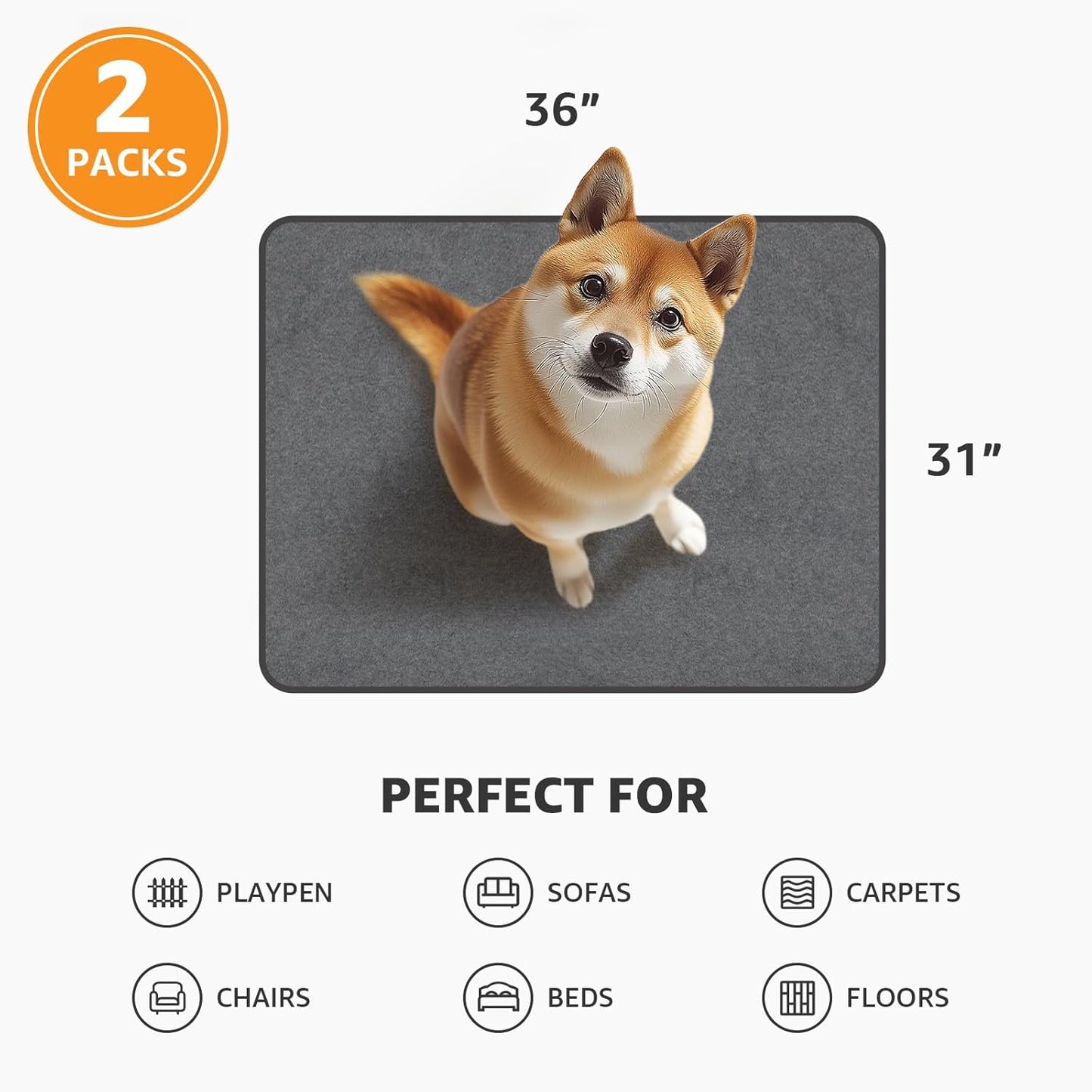 Dog Pee Pad Washable Extra Large, Instant Absorb Thicker Training Pads Non-Slip Pet Playpen Mat, Waterproof Reusable Floor Mat Ideal for Puppy Senior Dog Whelping Incontinence Housebreaking 65x48 Inch
