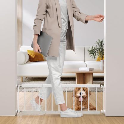 Dog Gate Indoor,18"-45" Adjustable Extra Wide Metal Short Dog Gate to Step Over, 18" Tall Small Pet Gate with 3 Extension Kits, Pressure Mounted Gate for Doorways & Stairs Black