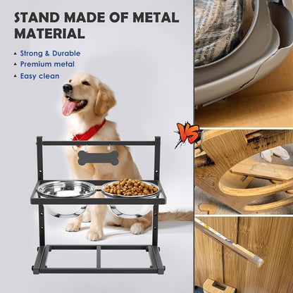 ADENGL 1.6 Gallon Elevated Dog Water Bowl for Large Dogs, 4-Height Adjustable (13–18'') Raised Stainless Steel Bowl with Spill-Proof Mat & Sturdy Metal Stand, Easy-Clean Feeder for Indoor/Outdoor Use