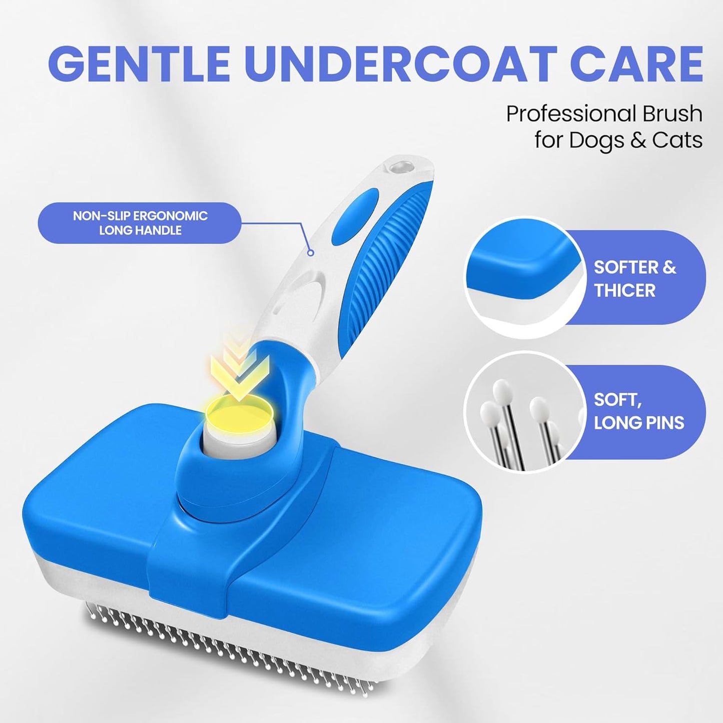 Self Cleaning Shedding Brush - 5-in-1 Professional Pet Grooming Kit Skin Friendly Grooming Tool for Dogs, Cats, and Puppies, Deshedding and Hair Removal for Long and Short Haired Pets, Blue