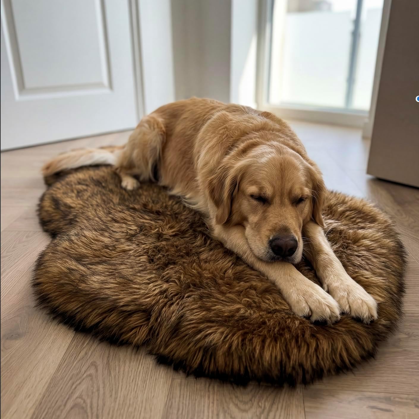 IHAPPYDOG Luxury Faux Fur Orthopedic Dog Bed, Memory Foam Dog Bed for Small, Medium, Large and XL Pets, Fluffy Pet Bed with Waterproof and Washable Cover (White w/Brown Tips, 50"x30")