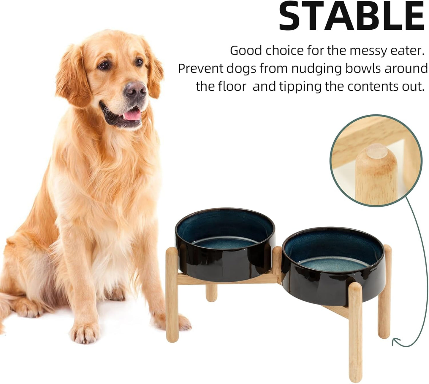Havniva 8.3inch Ceramic Raised Dog Bowl with Stand, Elevated Dog Bowls for Large Breed Dog Food and Water Bowl Non-Slip Dog Dish Large Capacity Feeding Pet Water Bowl