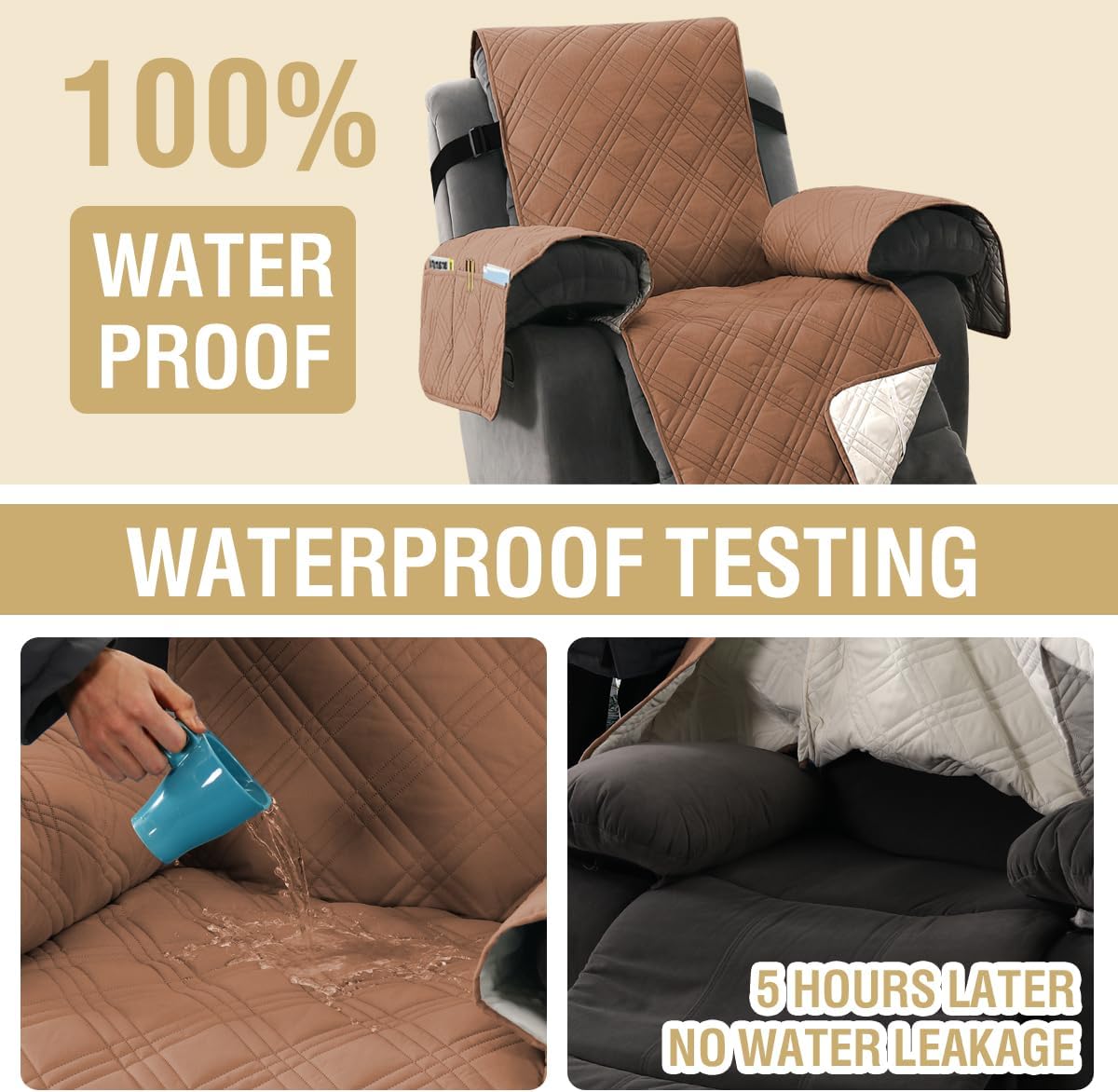 H.VERSAILTEX 100% Waterproof Slipcovers for Couches and Sofas Modern Pet Couch Cover Thick Soft Furniture Protector with Elastic Straps(Sofa, Lily Pad/Beige)