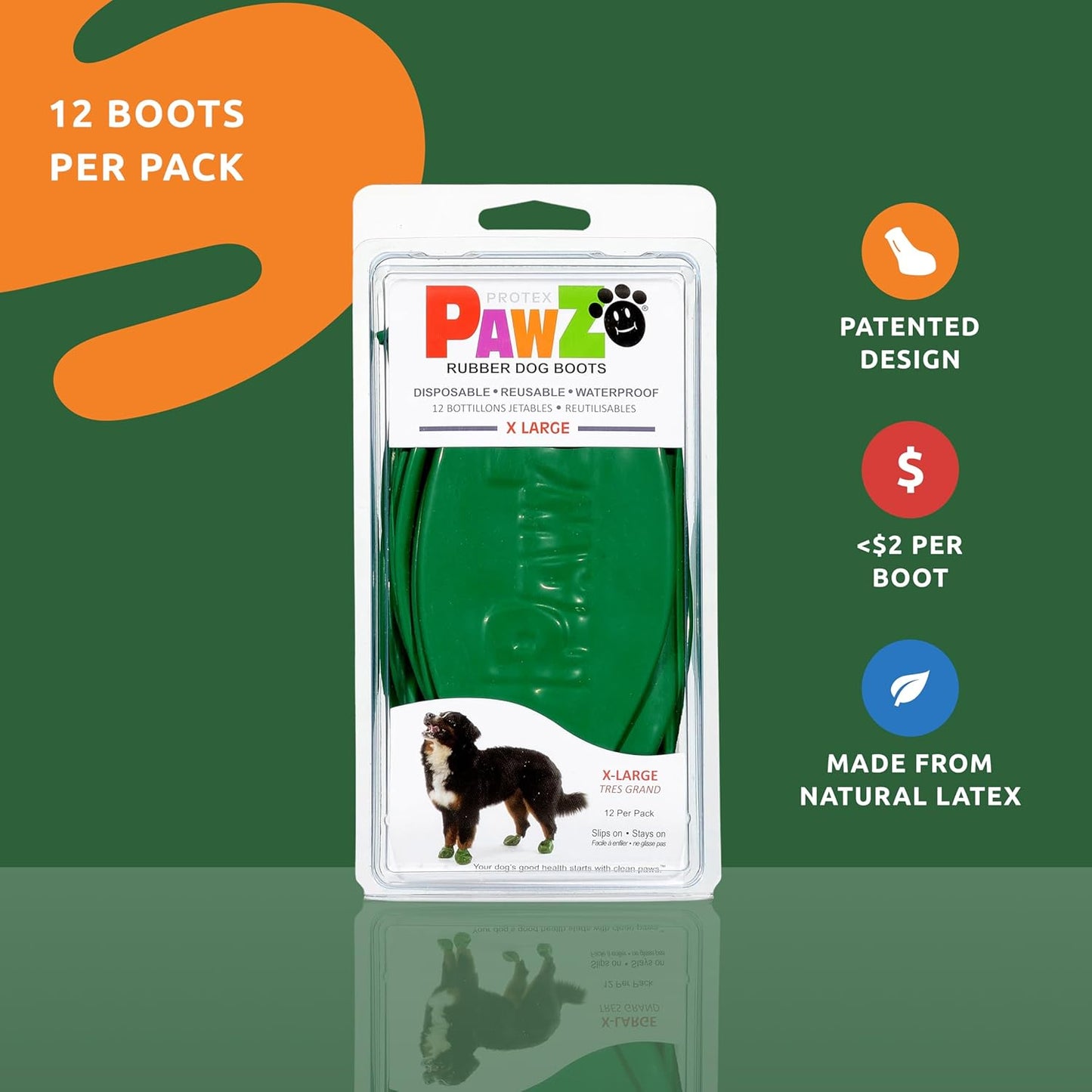 PawZ Rubber Dog Boots for Large Paws - All-Weather Waterproof Dog Shoes, Anti-Slip Traction for Rain, Snow, Mud & Hot Pavement - Pull-On Dog Booties, Purple - Large (3"- 4") - Pack of 24