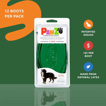 PawZ Rubber Dog Boots for Large Paws - All-Weather Waterproof Dog Shoes, Anti-Slip Traction for Rain, Snow, Mud & Hot Pavement - Pull-On Dog Booties, Purple - Large (3"- 4") - Pack of 24