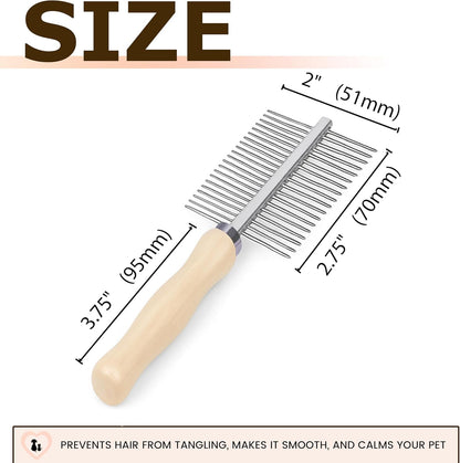 Double Row Undercoat Rake for Dogs & Cats - Wooden Handle Metal Dog Comb, Pet Grooming Dog Rake for Deshedding & Detangling