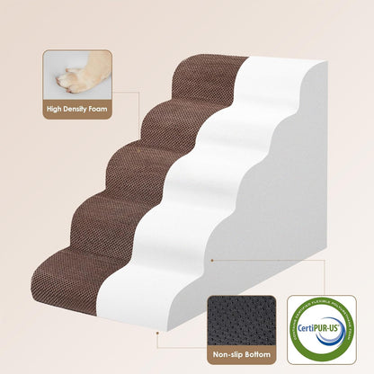EHEYCIGA Curved Dog Stairs Ramp for High Beds 19.7" H, 4-Step Dog Steps for Small Dogs and Cats, Pet Stairs for High Bed Climbing, Non-Slip Balanced Pet Step Indoor, Grey