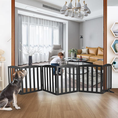 ZJSF Foldable Freestanding Indoor Dog Gate for House Wood White Long Pet Gates Dog Fence for Stairs Puppy Gates for Hallways,Pet Fence, Puppy Gate,Support Feet Included 24 "Height-3 Panels