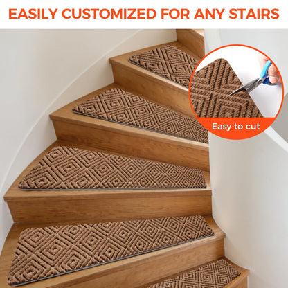 BAGAIL 15 Pack Non-Slip Stair Treads for Wooden Steps, 8"x30" Peel and Stick Carpet Stair Runners, Machine Washable Indoor Step Covers with No-Residue Adhesive for Dogs, Kids & Elderly - Dark Gray
