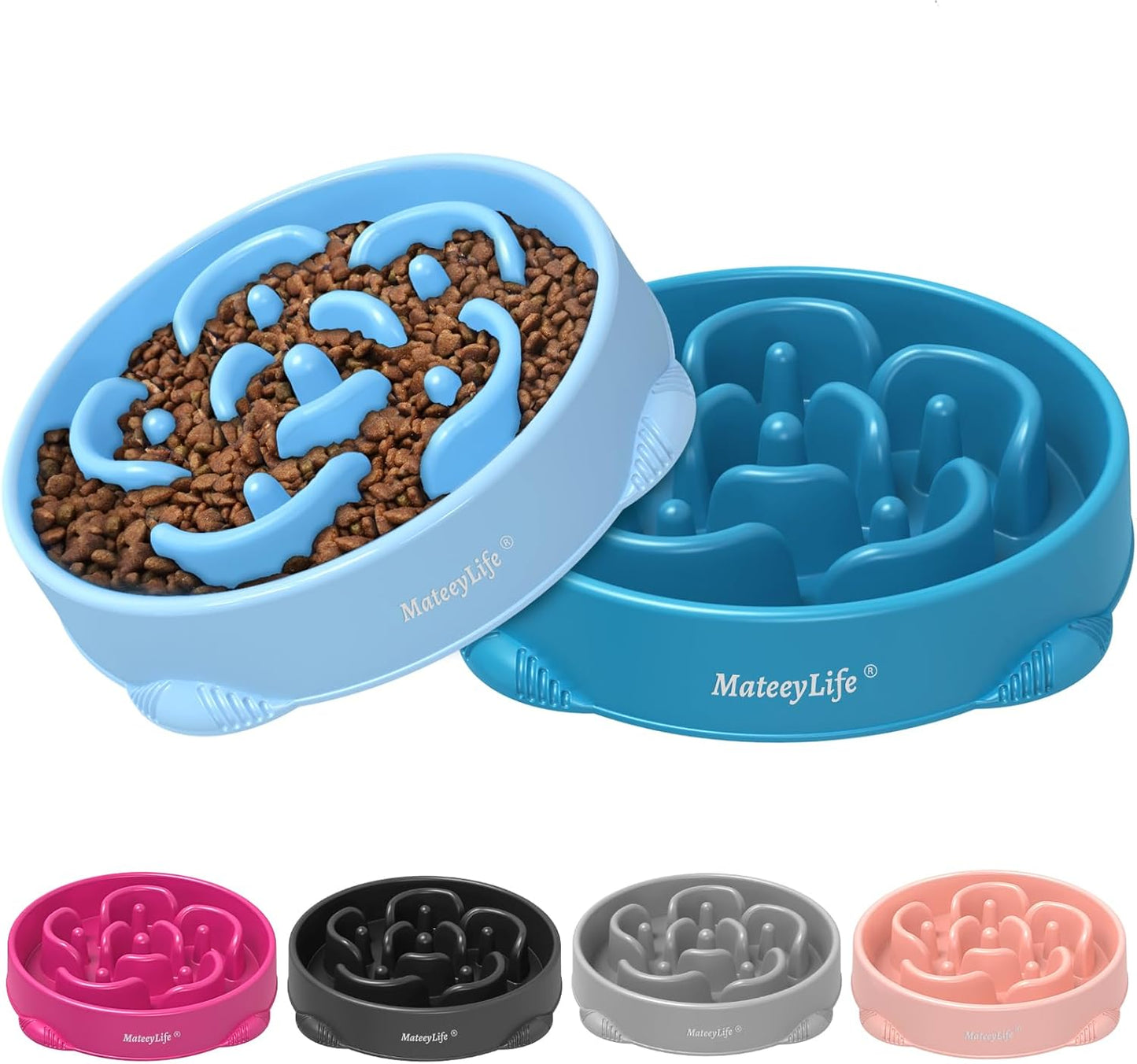 MateeyLife Slow Feeder Dog Bowls 2PCS, Anti-Choking Puzzle Dog Food Bowls, Anti-Slip Interactive Feeding Slow Down Eating, Bloat Stop Maze Dishes for Medium Breeds Pink&Purple