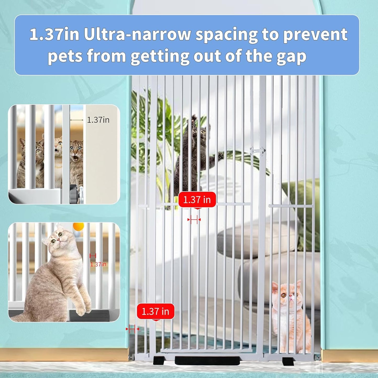 YZHDUXIU Extra Tall Cat Gate,Extra Wide Adjustable Gate,Pressure Mounted Walk Through Swing Safety Dog Pet Gates for Stairs, Doorways, Kitchen (White, 71''Tall*43 ''Wide)