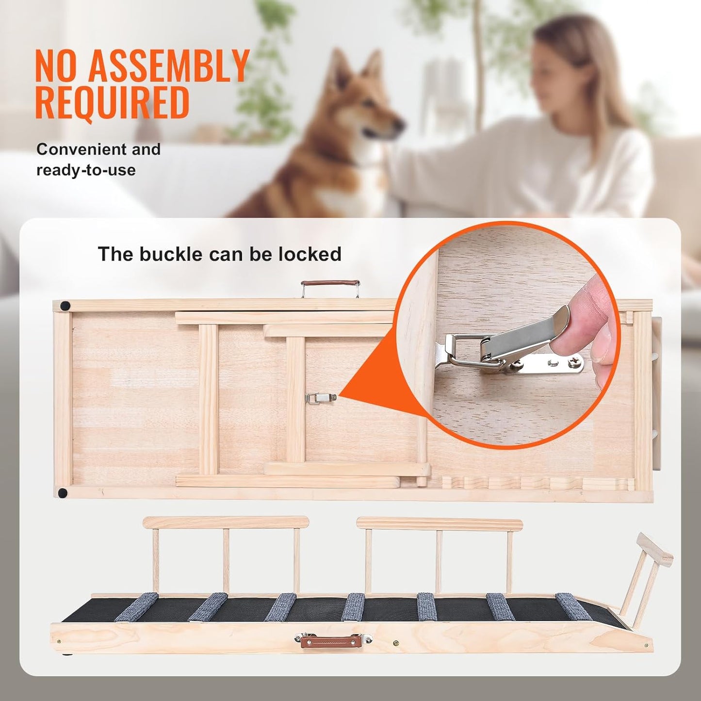 VEVOR Dog Ramp, Folding Pet Ramp for Bed, Adjustable Dog Ramp for Small, Large, Old Dogs & Cats, Wooden Pet Ramp with 39.3" Long Ramp, Adjustable from 15" to 22", Suitable for Couch, Sofa, Car
