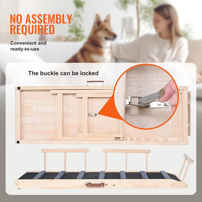 VEVOR Dog Ramp, Folding Pet Ramp for Bed, Adjustable Dog Ramp for Small, Large, Old Dogs & Cats, Wooden Pet Ramp with 39.3" Long Ramp, Adjustable from 15" to 22", Suitable for Couch, Sofa, Car