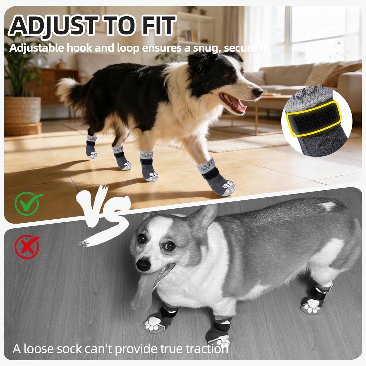 PUPTECK Anti Slip Dog Socks with Double Grippers for Hardwood Floors, Shoes for Hot/Cold Pavement, Boots & Paws Protectors to Prevent Licking, Traction Booties for Senior Small Large Dogs