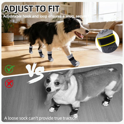 PUPTECK Anti Slip Dog Socks with Double Grippers for Hardwood Floors, Shoes for Hot/Cold Pavement, Boots & Paws Protectors to Prevent Licking, Traction Booties for Senior Small Large Dogs