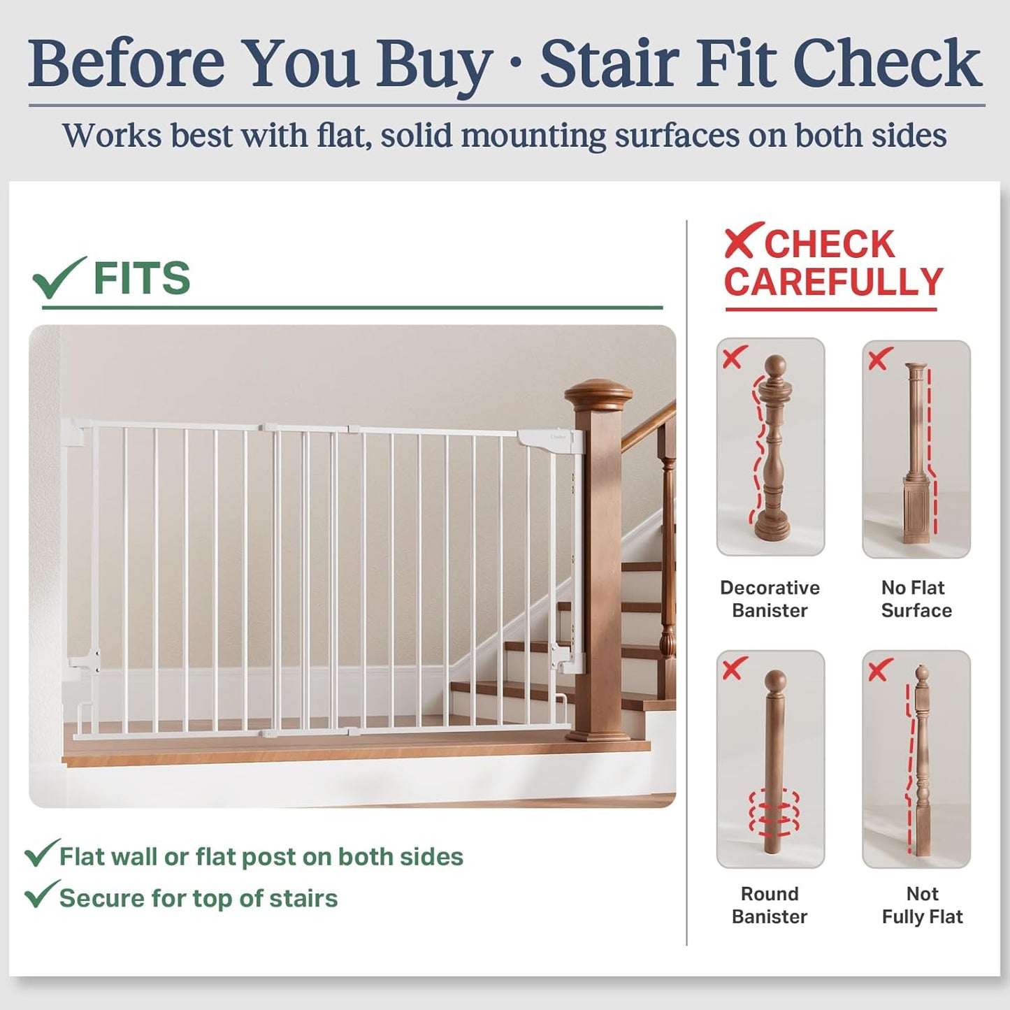 Cumbor 29.2–43" Baby Gate for Stairs, Hardware Mounted (Drill Required), Expandable No Bottom Bar Dog Gate, Auto Close Extra Wide Walk Thru, Pet & Toddler Proof Gate, Top & Bottom of Stairways(Black)