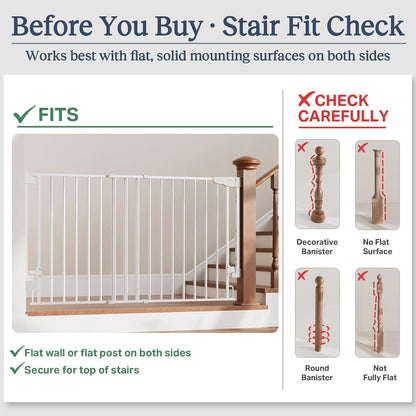 Cumbor 29.2–43" Baby Gate for Stairs, Hardware Mounted (Drill Required), Expandable No Bottom Bar Dog Gate, Auto Close Extra Wide Walk Thru, Pet & Toddler Proof Gate, Top & Bottom of Stairways(Black)