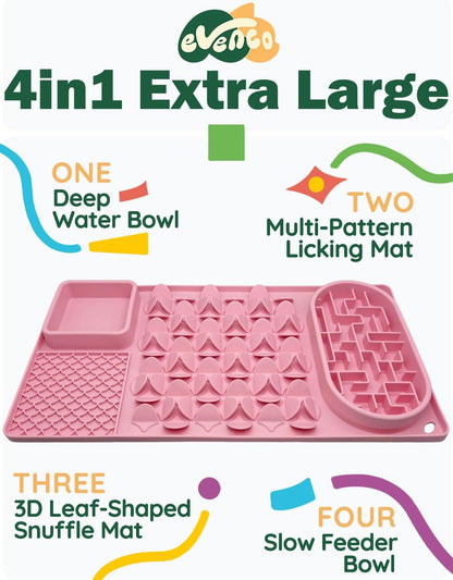 Slow Feeder Bowl for Large dog, Silicone Lick Mat & Snuffle Mat with Suction Cups - Interactive Puzzle Feeder to Slow Eating & Keep Busy, Reduce Vomiting & Relieve Boredom (21"x 11" Light Blue)