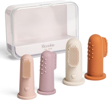 Moonkie Baby Finger Toothbrush Tongue Oral Cleaner Kit for 3 Months +, 3 Pcs (Clay/Ivory/Clay)