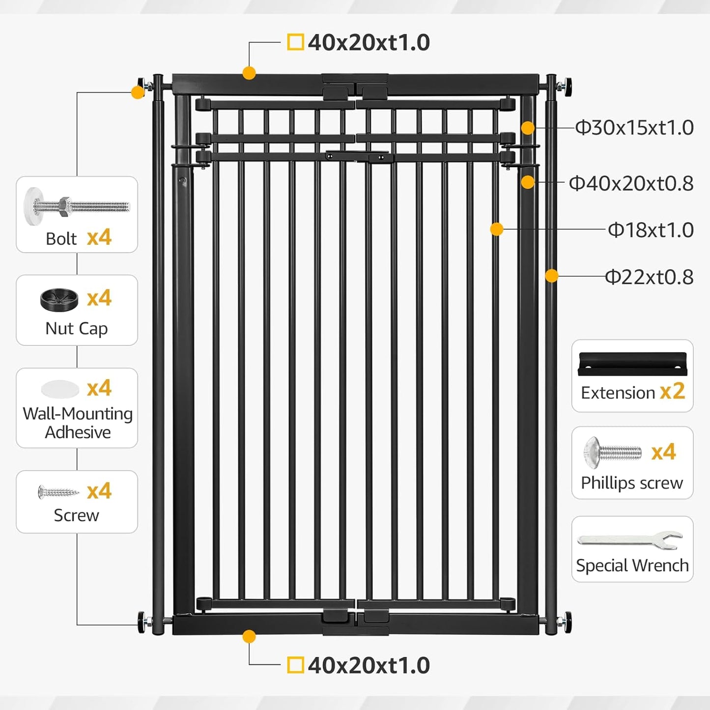 78.8" Extra Tall Cat Gate, 28.3-33" Wide Tall Dog Gate for Doorways/Hallways, NO Drilling Pressure Mounted Pet Gate for Stairs, Kitchen (Black)