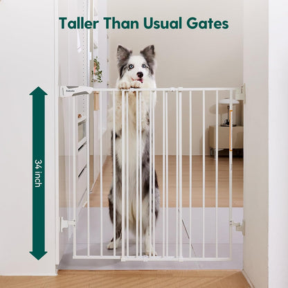 Babelio Baby Gate for Stairs, Kitchen & Doorways, 26-43" W 28" H No Bottom Bar| Easy Installation| One-Handed Operation| Auto-Close| Hardware Mount (Drill Needed) Safety Dog/Pet Gate Indoor (White)