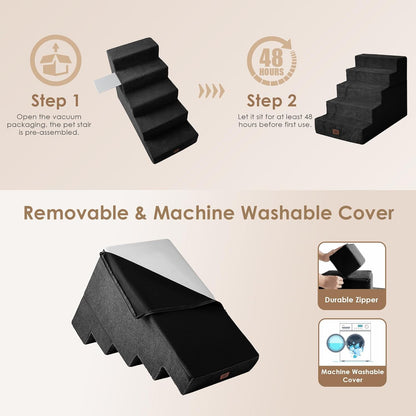 EHEYCIGA Dog Stairs for High Bed 22.5" H, 5-Step Dog Steps for Bed, Pet Steps for Small Dogs and Cats, Non-Slip Balanced Pet Ramp Indoor, Grey