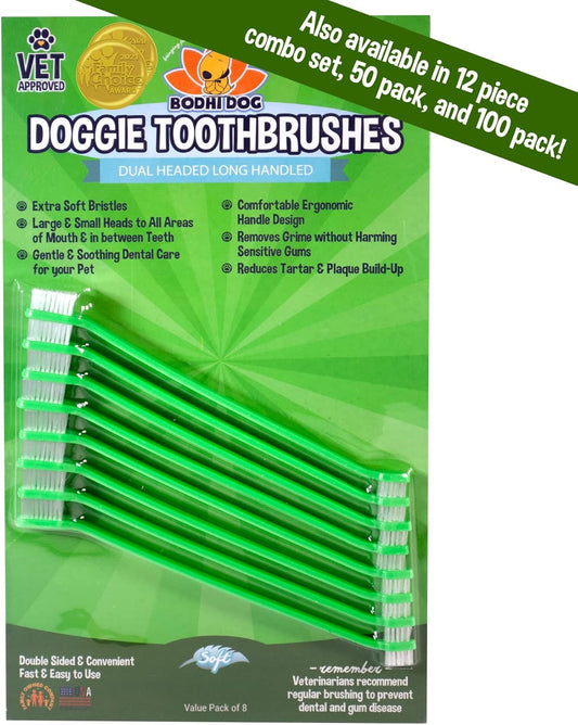 Bodhi Dog Toothbrush Combo Pack - Soft Finger & Dual-Ended Brushes - Gentle Bristles for Dogs & Cats - Easy Teeth Cleaning (6 Long & 6 Finger)