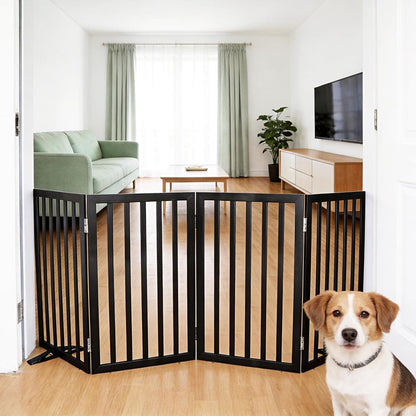 ZJSF Freestanding Indoor Dog Gate for House Foldable Wood Puppy Gate for Doorways Pet Gate for Stairs Extra Wide Pet Fence, Brown, 24" Height 3 Panels