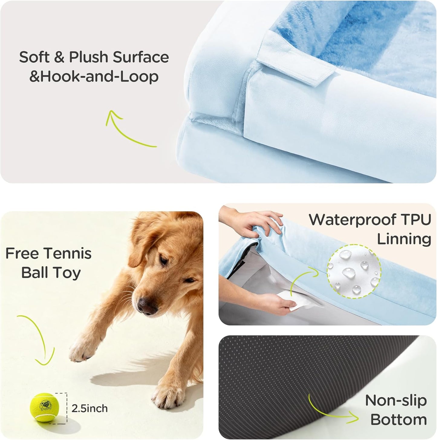 Extra Large Dog Bed, Orthopedic XL Washable Memory Foam Bed for Big Dogs Waterproof Pet Couch Sofa Bolster with Removable Cover, Non-Slip Bottom, Tennis Ball Toy, 42x30