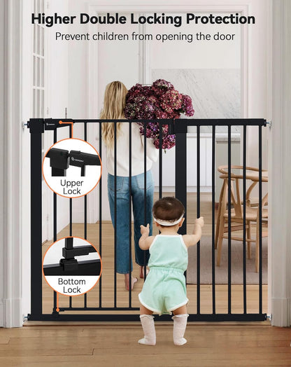 COMOMY 36" Extra Tall Baby Gate for Stairs and Doorways - Fits 29.5" to 48.8" Wide Openings, Auto Close Extra Wide Dog Gate for House, Pressure Mounted Easy Walk Through Pet With Door, Black