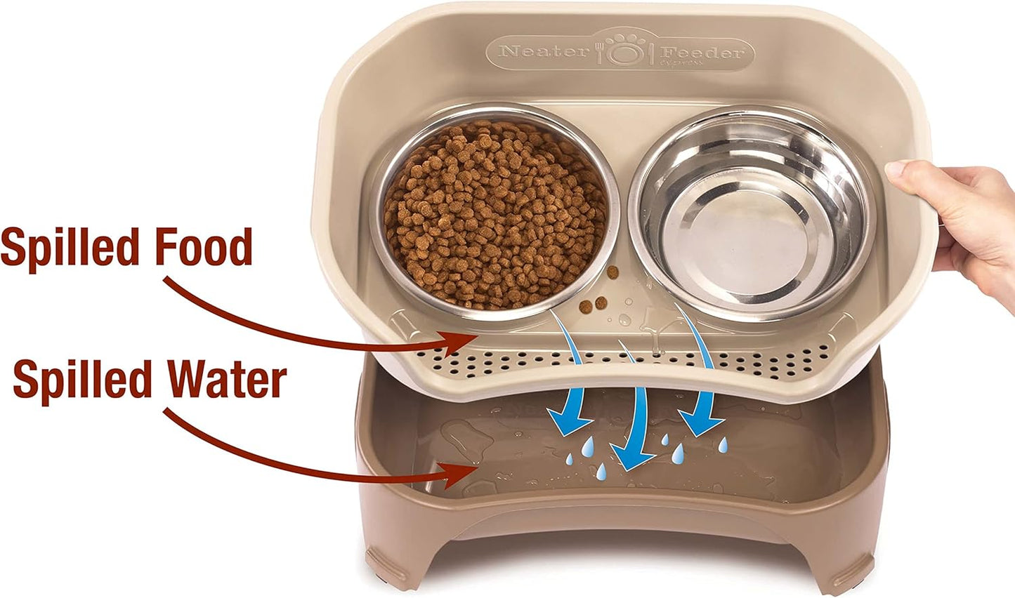 Neater Feeder Express Mess Proof Dog Bowls Elevated for Small Breeds under 15 Lb, Made in USA, No Spill Raised Dog Food Bowl Stand, Stainless Steel Food and Water Bowl Set, Feeding Station, Cappuccino
