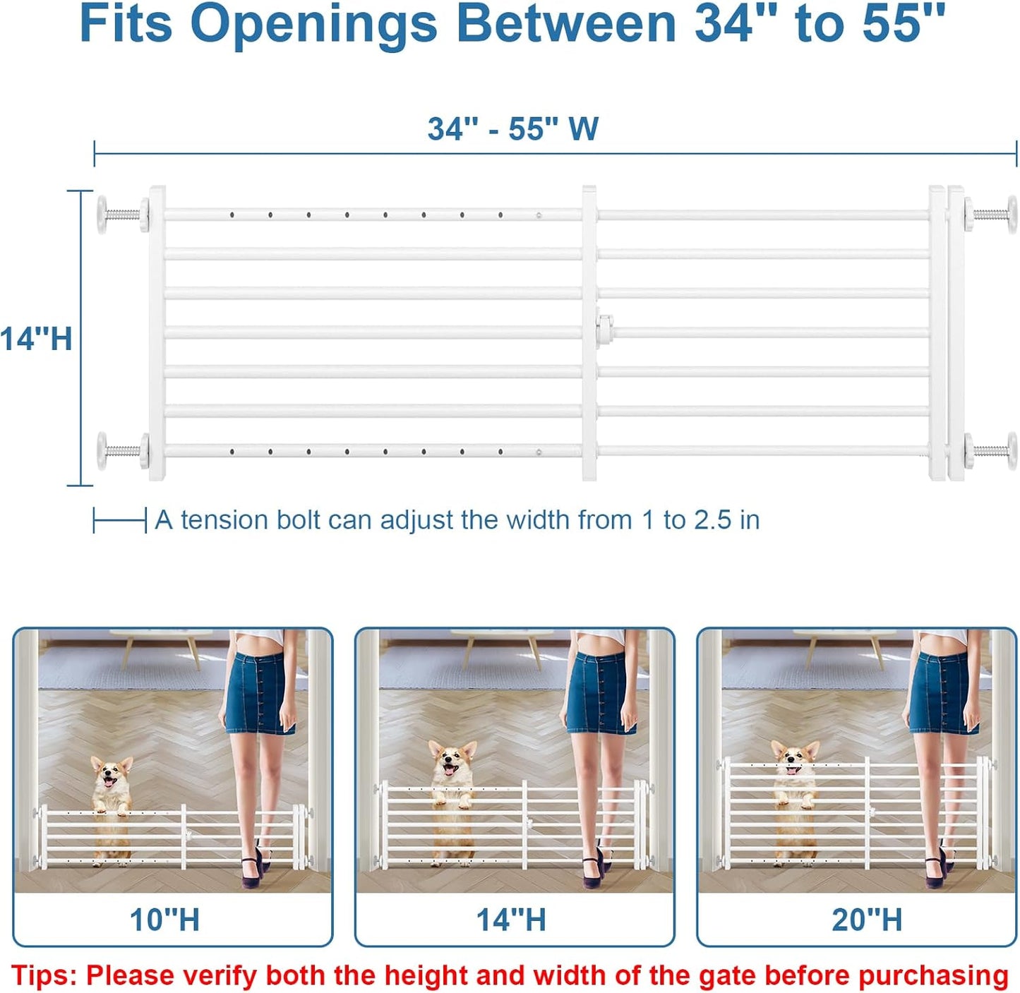 Malier Indoor Dog Gate with Door, 26-41" Extra Wide Full Metal Pet Gate Short Dog Gate for Stairs, Pressure Mount 10'' Tall Small Puppy Low Gate Easy Step Over for Doorways