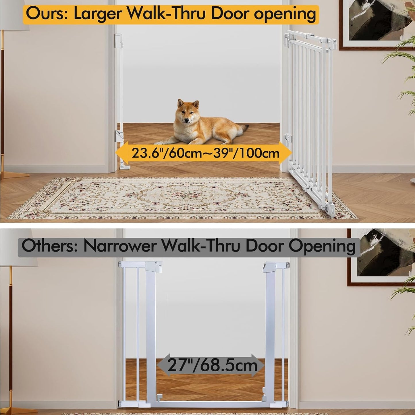 Baby Gate for Stairs & Doorways - Fits Openings 26 to 43 Inches Wide (Must Drill to Install) | 29" Extra Tall with No Bottom Bar | One-Handed Auto-Close Walk-Thru Gate for Kids & Pets, Black
