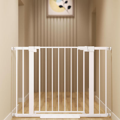 29-42 inches Metal Baby Gate for Stairs/Doorways, 30 inches Tall Pressure Mounted Pet Gates, Auto-Close Child Safety Gate, No Drilling Easy Walk-Through Dog Gate Indoor, Black