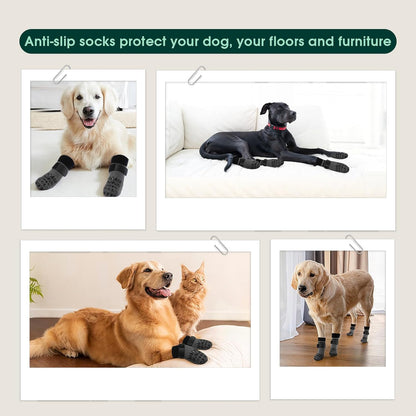 Kuoser Non Slip Dog Socks for Hardwood Floors, 4Pack Anti-Slip Dog Grippy Socks to Prevent Licking Paws, Dogs Booties Paw Protectors with Double-Sided Traction for Small Medium Large Senior Dogs, XS