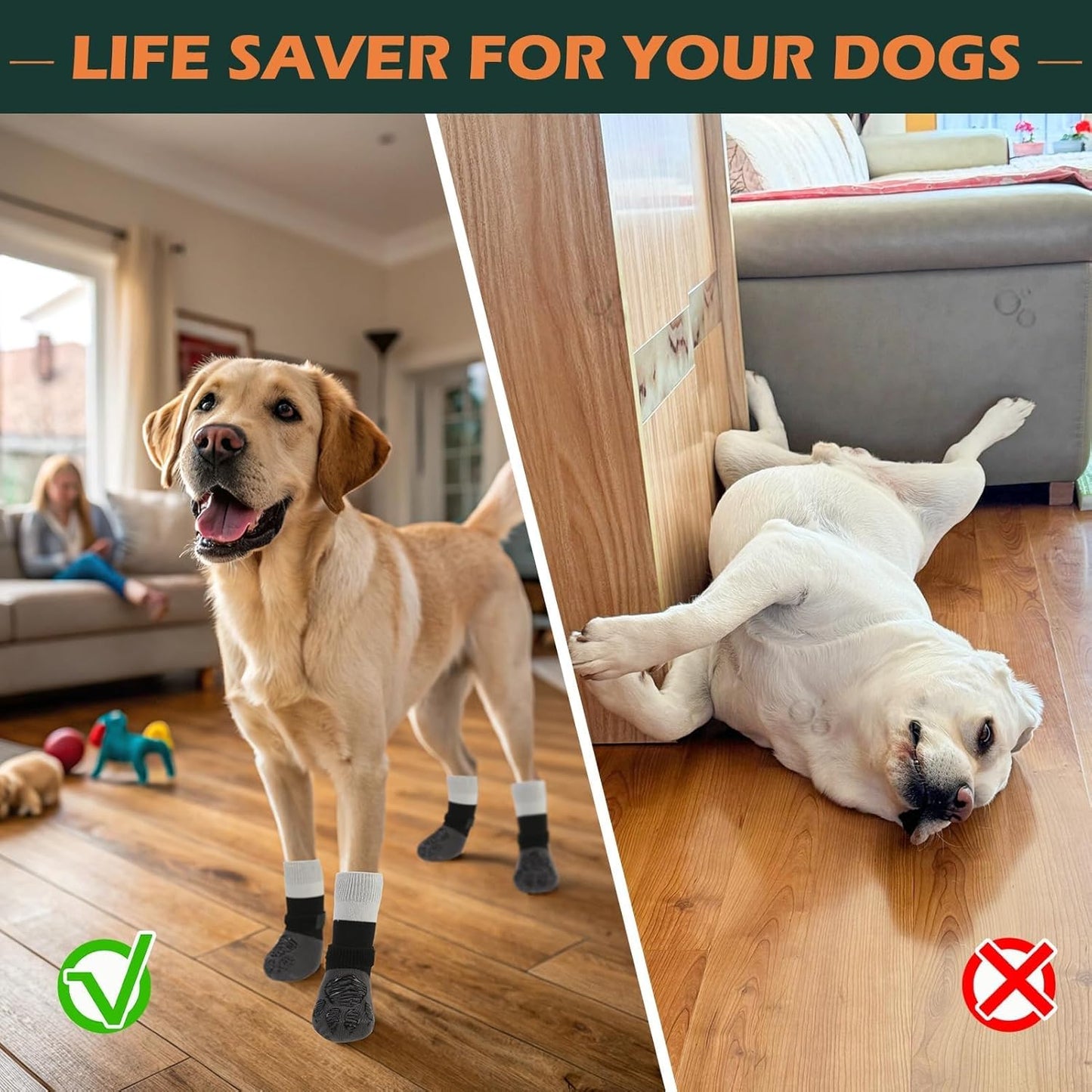 EXPAWLORER Anti Slip Dog Socks to Prevent Licking Paws, Dog Shoes for Hot Pavement Walk, Dog Booties for Hardwood Floors, Dog Boots & Paw Protectors with Grippers for Small Medium Large Senior Dogs M