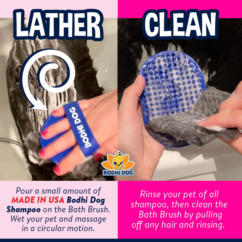 Bodhi Dog Shampoo Brush - Pet Grooming & Bath Supplies for Dogs and Cats - Bath Brush for Long & Short Hair - Premium Scrubber for Shower, Bathing & Massage (One Pack, Blue)
