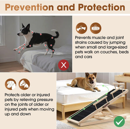 Dog Ramp for Bed - Foldable Small to Large Dog Ramp for Couch - 6 Adjustable Height from 12" to 24" - Stairs with High Traction Mat - Wooden Portable Ramp for Dogs to Get on Bed Couch Car Up to 200LBS