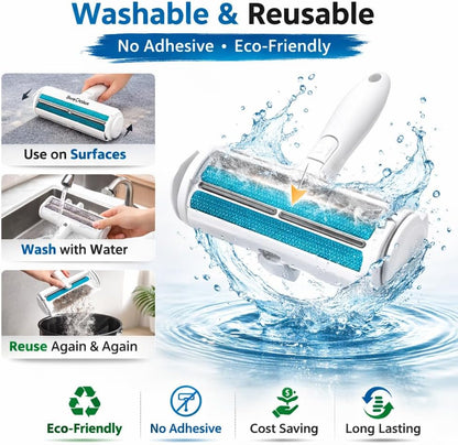 Pet Hair Remover Roller, Reusable Self-Cleaning Lint Roller for Dog & Cat Hair, Fur Removal for Furniture Couch Carpet Car Clothes & Bedding, No Sticky Tape or Refills
