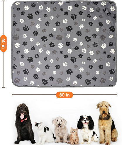 Waterproof Dog Blankets Pet Blanket 50"x60", Soft Fluffy Sofa Car Bed Protector, Reversible Sherpa Fleece Dog Blanket for Large Dogs (Dark Grey-Paws)