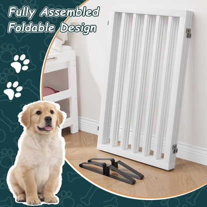Freestanding Dog Gates Indoor, 3-Panel Pet Gates with 2 Metal Stands and 360° Hinge, 24" H Foldable Dog Gate for Stairs, Doorway, Kitchen, Expands Up to 55" Fully Assembled - Black Walnut